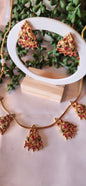 Antique Gold Peacock Motif Necklace Set with Ruby Kemp Stones
