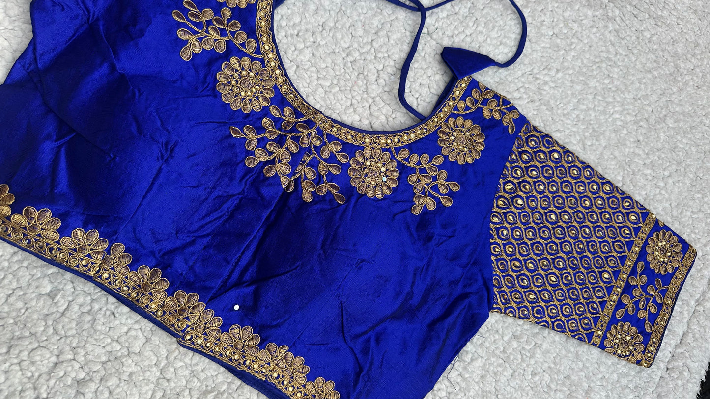 Embroidered Silk Blouse with Stone Work – Padded Blouse