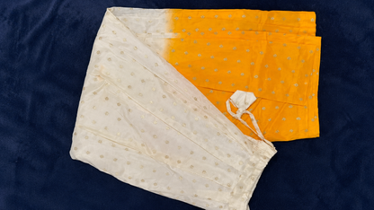 Off-White & Mustard Yellow Dhavani Set – Chanderi Skirt with Lurex Dupatta & Vichithra Silk