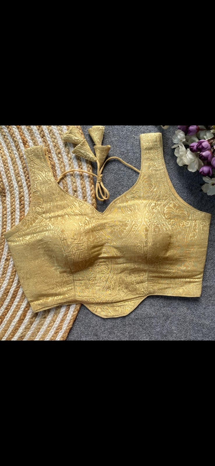 Peplum Jacquard Blouse — Satin Silk-Free Size ( Alter from 34 to 42)