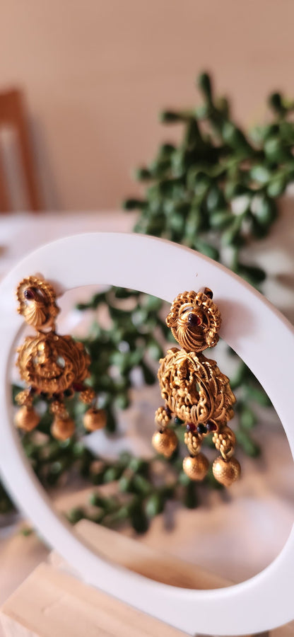 Antique Gold Lakshmi Chandbali Jhumka Earrings