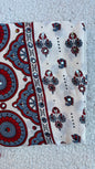 Modal Silk Ajrak Printed Saree with Mirror Work in White