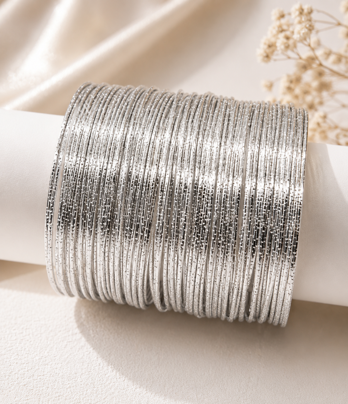 30-Piece Silver-Tone Textured Thin Bangle Set