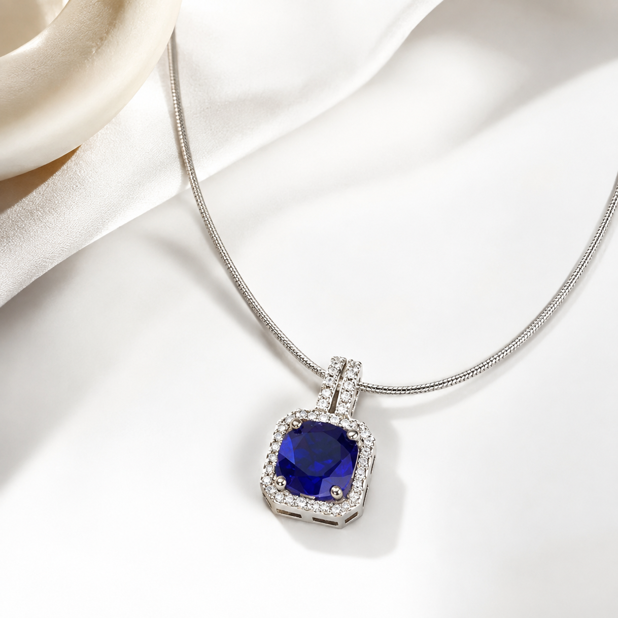 Royal Blue Crystal Pendant Necklace with Snake Chain
