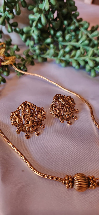 Antique Gold Radha Krishna Pendant Necklace Set