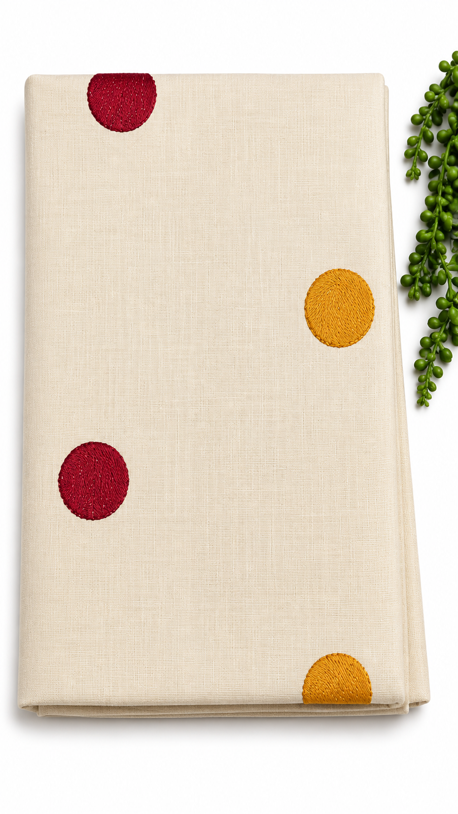 Tissue Silk Saree | Cream Saree with Embroidered Polka Dot Motifs & Scalloped Border | Mustard & Maroon Dot Embroidery Saree with Blouse Piece