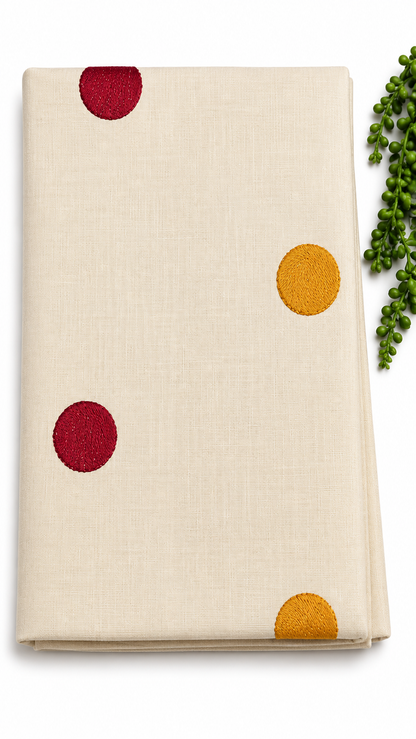 Tissue Silk Saree | Cream Saree with Embroidered Polka Dot Motifs & Scalloped Border | Mustard & Maroon Dot Embroidery Saree with Blouse Piece
