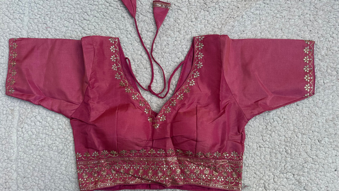 Cosmos Tissue Blouse with Sequins & Jari Embroidery – Padded Blouse (Size 38, Alterable 34-42)