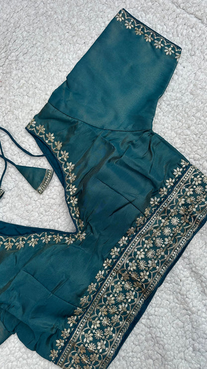 Cosmos Tissue Blouse with Sequins & Jari Embroidery – Padded Blouse (Size 38, Alterable 34-42)