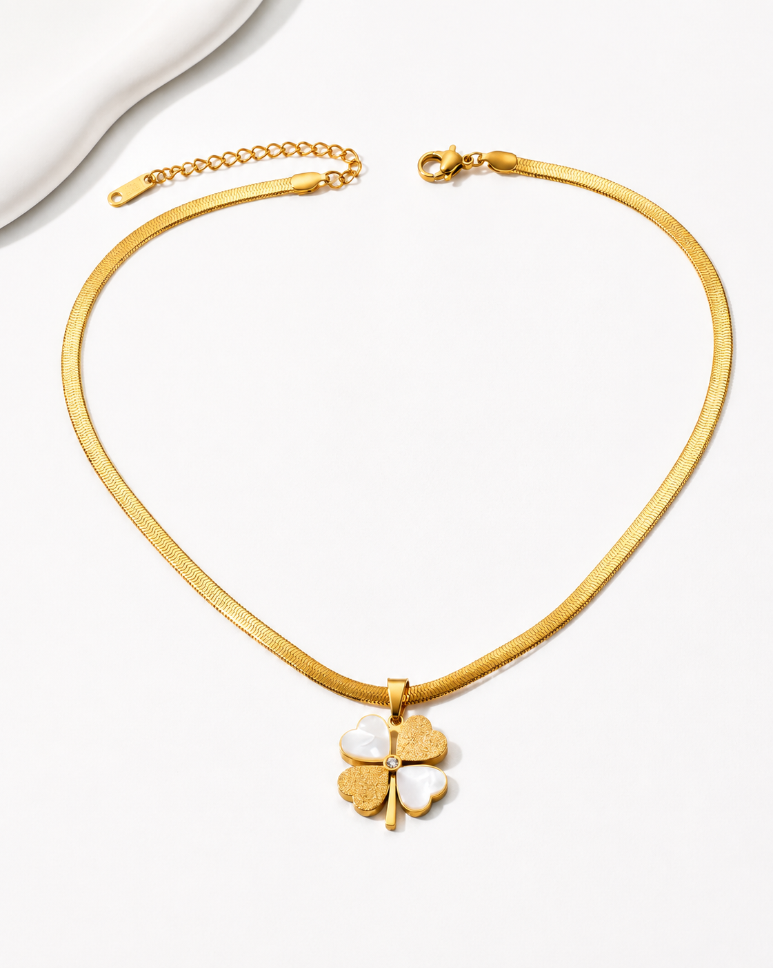 Stainless Steel Snake Chain Necklace with Four-Leaf Clover Pendant
