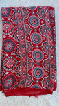 Modal Silk Ajrak Printed Saree with Mirror Work in Red