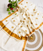 Off-White Cotton Saree with Gold Zari Polka Dot Motifs – Kerala Cotton Saree with Gold Border