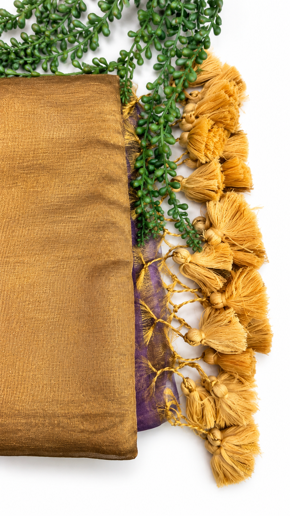 Lavender Purple Raga Tissue Saree with Golden Zari Border & Tassel Pallu
