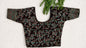 Stretchable Readymade Saree Blouse | Leaf Design with Gold Detailing | Ready to Wear Round Neck Blouse with Patterned Sleeve Border (S-L)