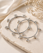 2-Piece Silver-Tone Beaded Charm Bangle Bracelet Set