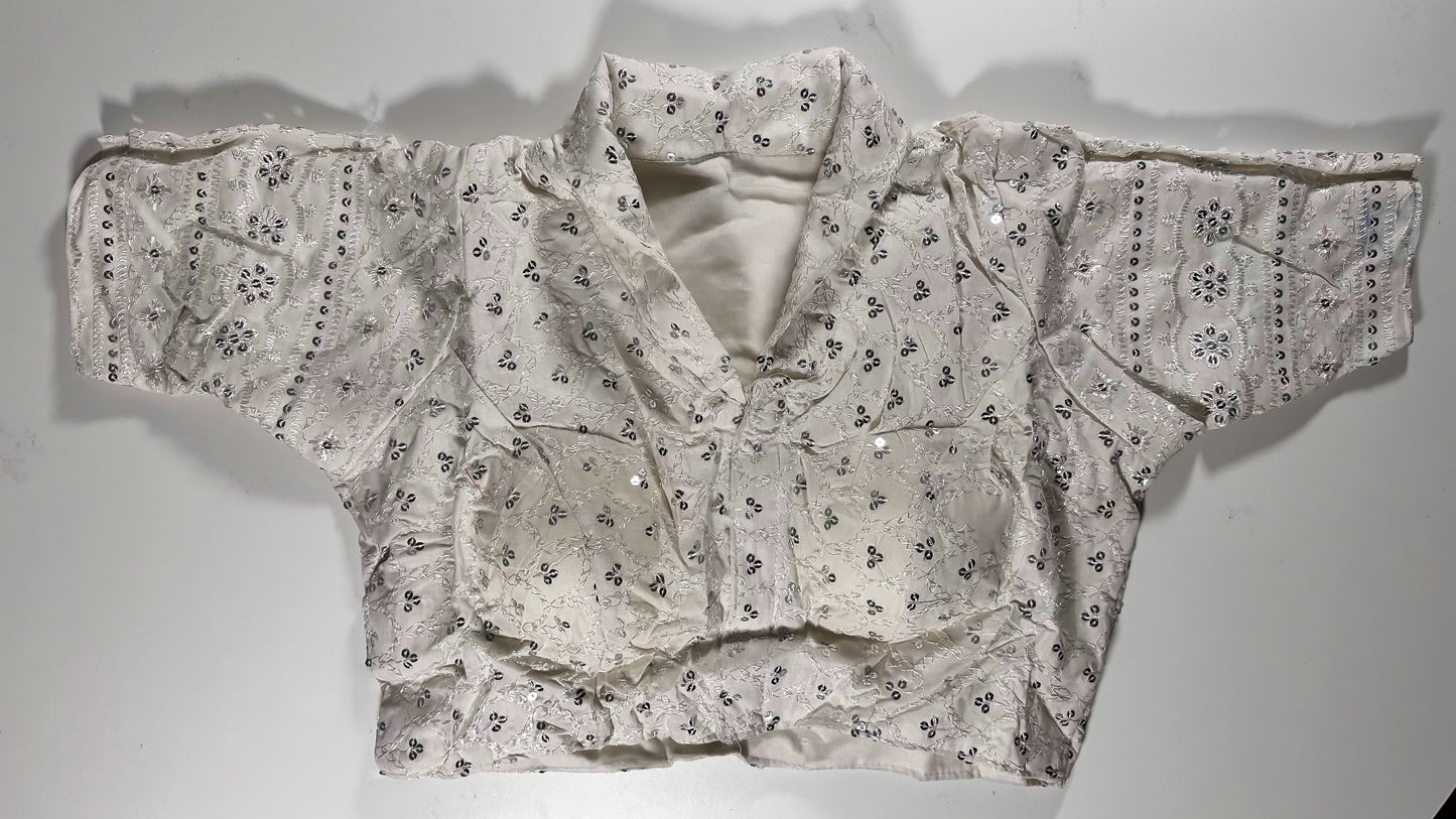 Ready to Wear Blouse with Mirror Work _ White