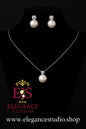 Classic Pearl and Diamond Necklace and Earrings Set