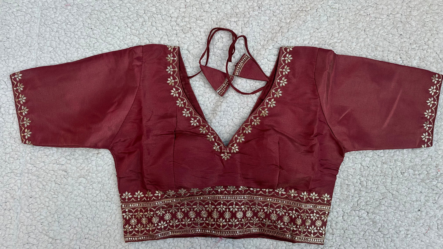 Cosmos Tissue Blouse with Sequins & Jari Embroidery – Padded Blouse (Size 38, Alterable 34-42)