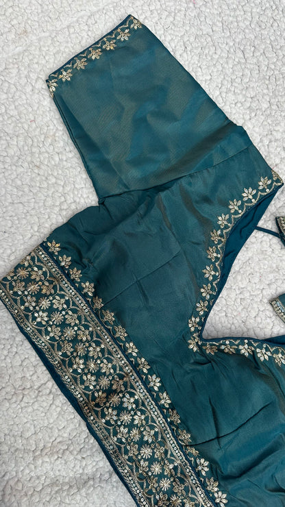 Cosmos Tissue Blouse with Sequins & Jari Embroidery – Padded Blouse (Size 38, Alterable 34-42)