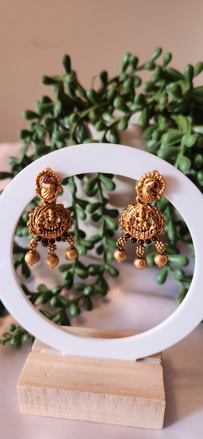 Antique Gold Lakshmi Chandbali Jhumka Earrings