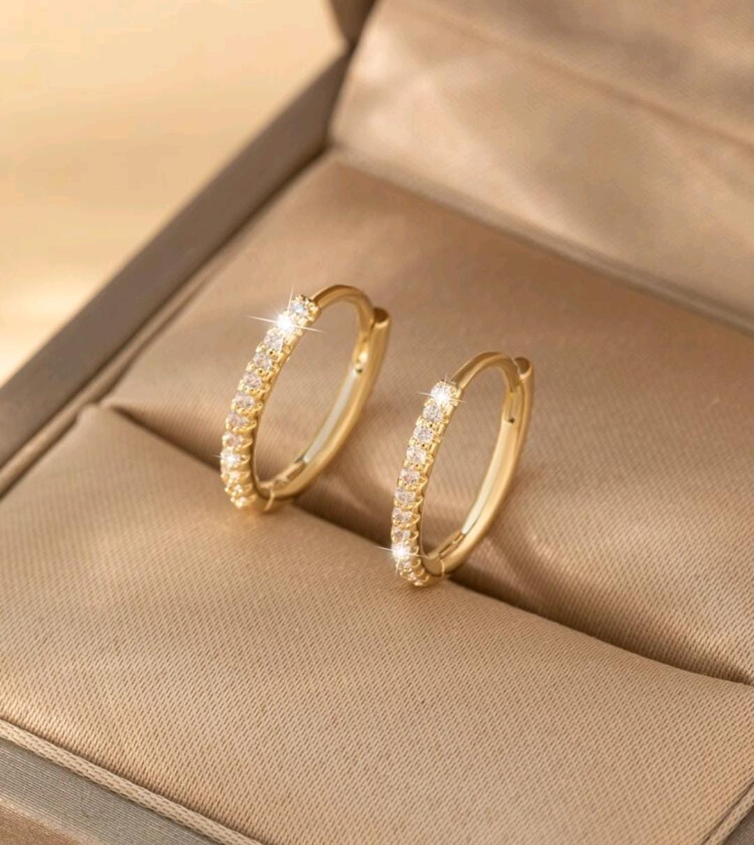 Sparkling Gold-Tone Crystal Hoop Earrings