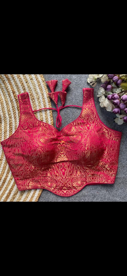 Peplum Jacquard Blouse — Satin Silk-Free Size ( Alter from 34 to 42)
