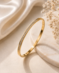 Stainless Steel Gold-Tone Single Row Crystal Bangle Bracelet