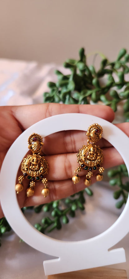 Antique Gold Lakshmi Chandbali Jhumka Earrings