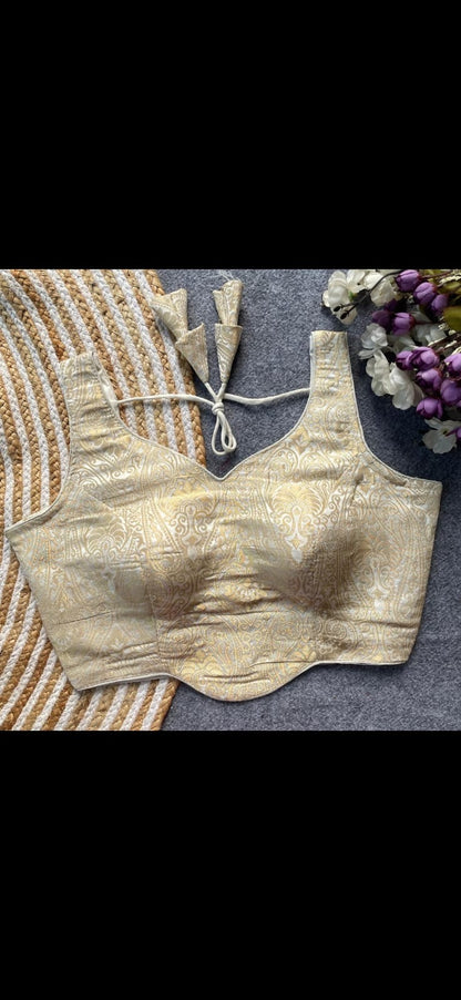 Peplum Jacquard Blouse — Satin Silk-Free Size ( Alter from 34 to 42)