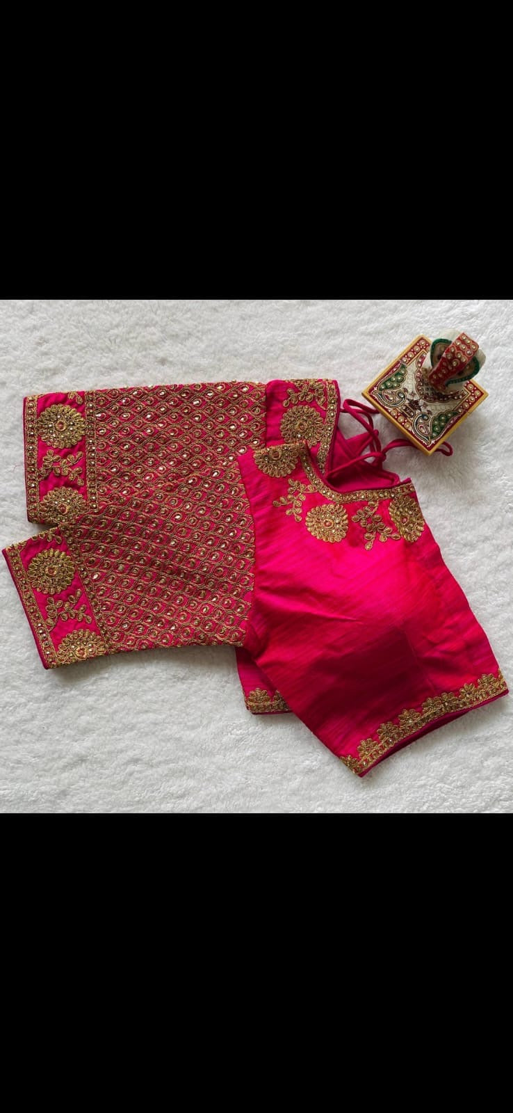 Embroidered Silk Blouse with Stone Work – Padded Blouse