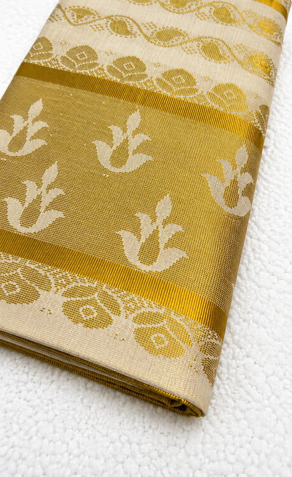 Tissue Silk Saree with Floral & Paisley Woven Pallu | Ornate Gold Border