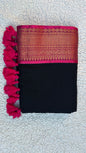 Mul Cotton 120 Count Saree with Pink Zari Woven Border in Black