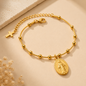 18K Gold Vacuum Plated Stainless Steel Virgin Mary Beaded Charm Bracelet