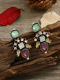 Stunning vintage-style statement earrings with multi-coloured gemstones including turquoise, amethyst and citrine in ornate silver setting - dramatic designer jewellery UK