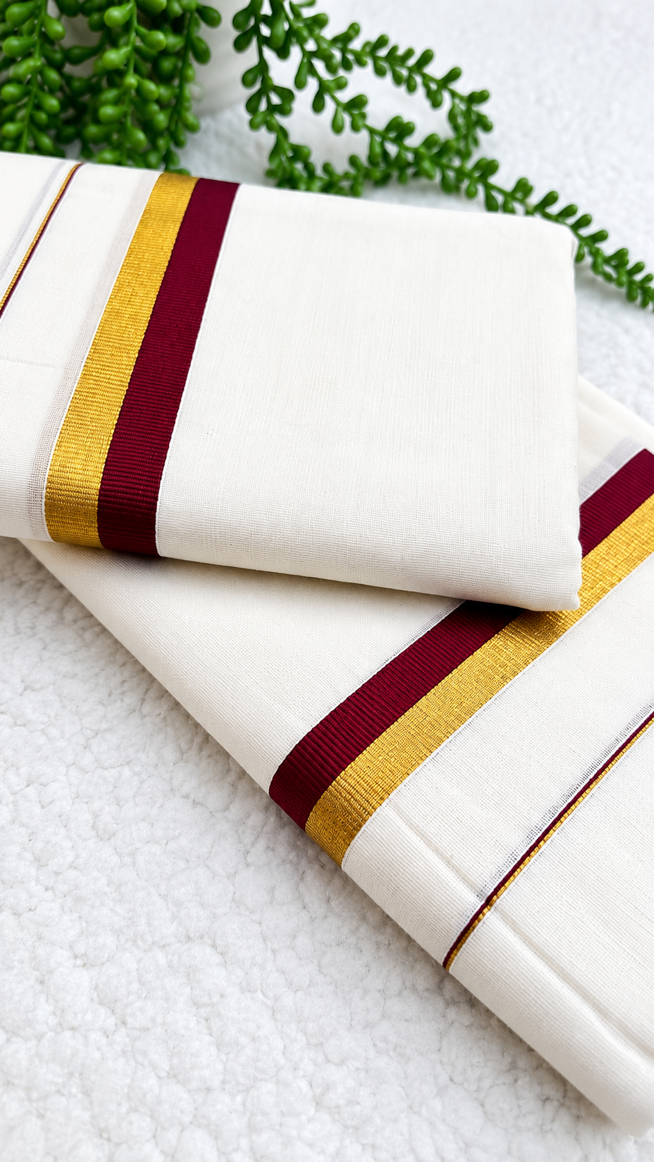Kerala Set Mundu | Cotton 2-Piece Mundum Neriyathum with Gold Zari & Contrast Colour Border