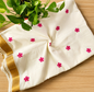 Off-White Cotton Saree with Pink Flower Embroidery – Kerala Cotton Saree with Gold Border
