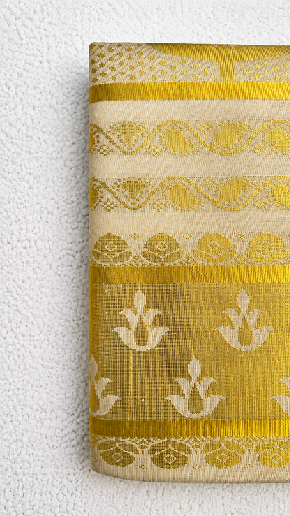 Tissue Silk Saree with Floral & Paisley Woven Pallu | Ornate Gold Border