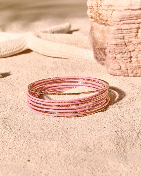 Pink & Gold Thin Bangle Set (11pcs) – Stackable Metal Bangles