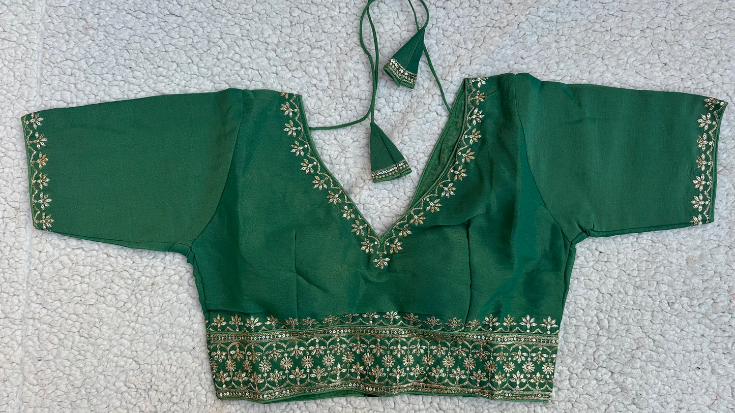 Cosmos Tissue Blouse with Sequins & Jari Embroidery – Padded Blouse (Size 38, Alterable 34-42)