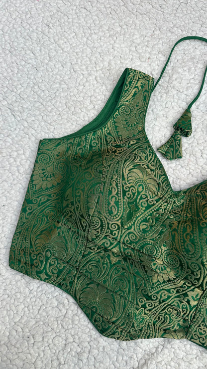 Peplum Jacquard Blouse — Satin Silk-Free Size ( Alter from 34 to 42)