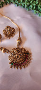 Antique Gold Radha Krishna Pendant Necklace Set (Ruby & Emerald)
