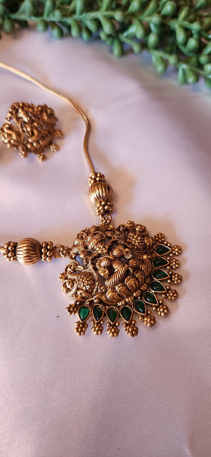 Antique Gold Radha Krishna Pendant Necklace Set