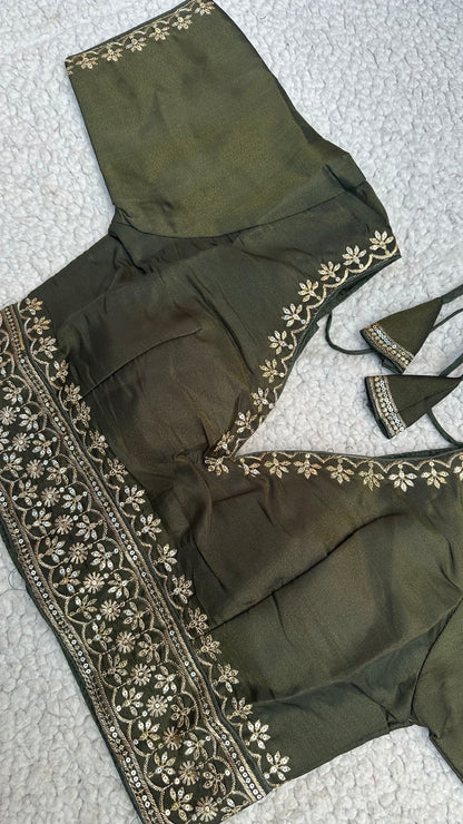 Cosmos Tissue Blouse with Sequins & Jari Embroidery – Padded Blouse (Size 38, Alterable 34-42)