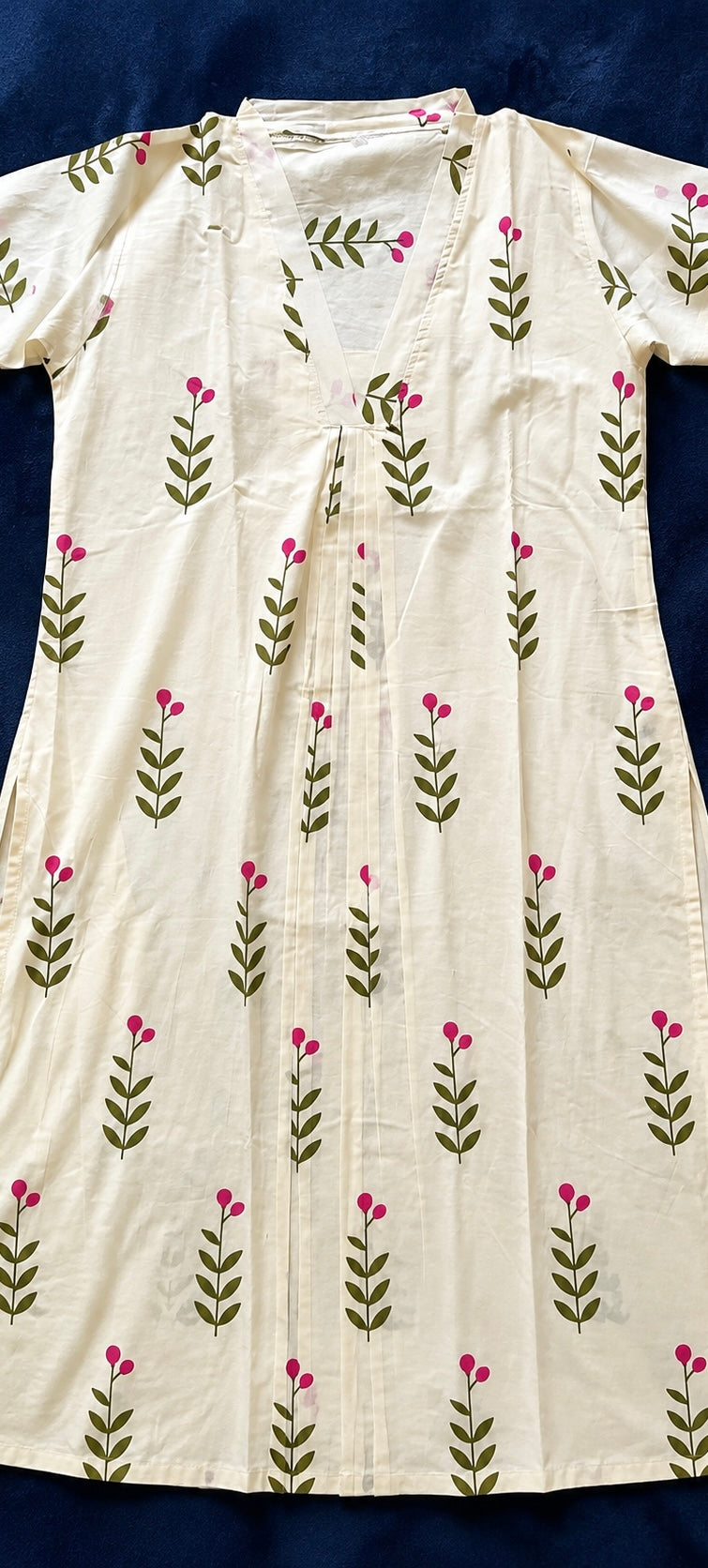 Off-White Pink Blossom Print Umbrella Cut Co-ord Set – Cotton Top with Pants