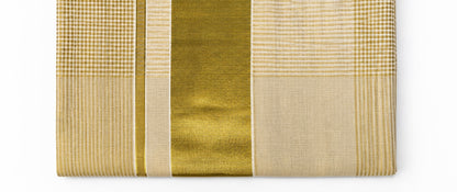 Tissue Silk Saree with Checked Weave, Striped Panels & Wide Gold Border