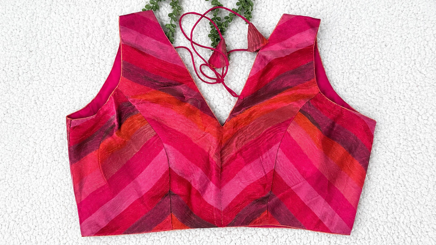 Pink Multicolour Tissue Fabric Halter Blouse | Sleeveless with Tie-Back | Free Size