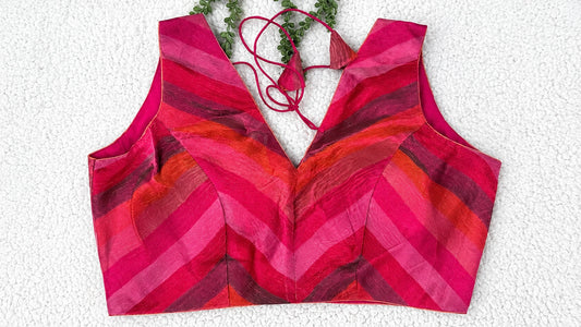 Pink Multicolour Tissue Fabric Halter Blouse | Sleeveless with Tie-Back | Free Size