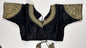 Black embroidered saree blouse with heavy zardozi work showing traditional Indian designer choli with intricate gold handwork
