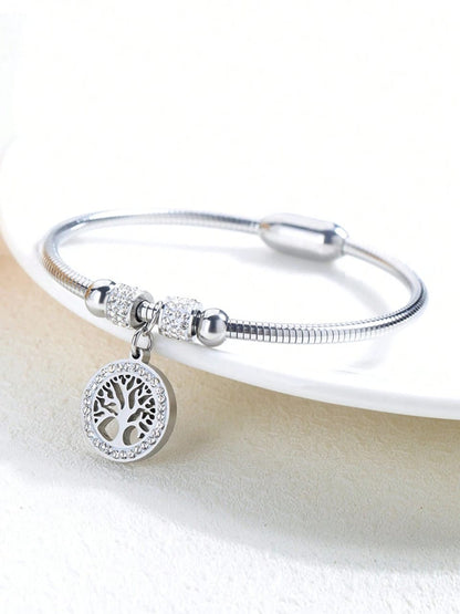 Silver Tree of Life charm bracelet with crystal halo and matching spacer beads - meaningful symbolic jewellery for UK customers