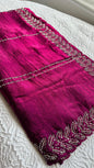 Elegant magenta barberry fabric saree with intricate silver hand embroidery featuring botanical leaf patterns and traditional border work - premium Indian designer saree UK